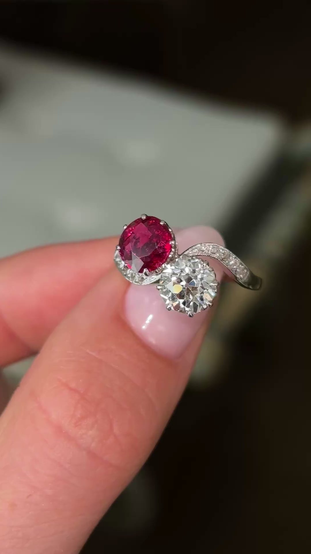 Antique, 1930s ruby & diamond toi et moi ring