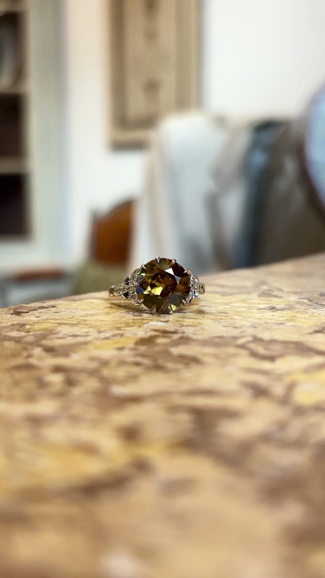 Antique, 1920s golden brown zircon cocktail ring