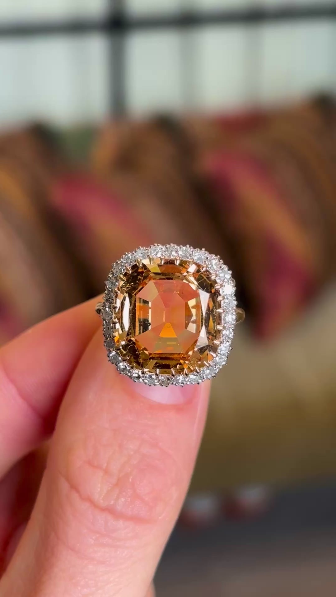 Antique, Edwardian topaz & diamond cluster ring