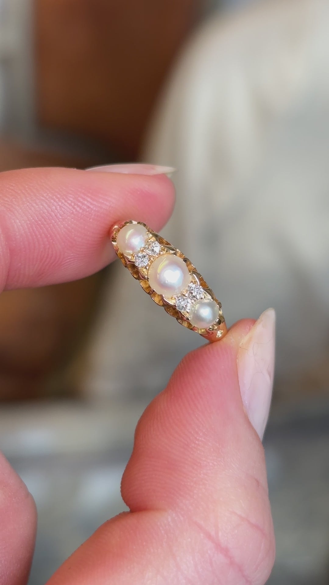 Antique, Victorian Pearl and diamond half-hoop ring