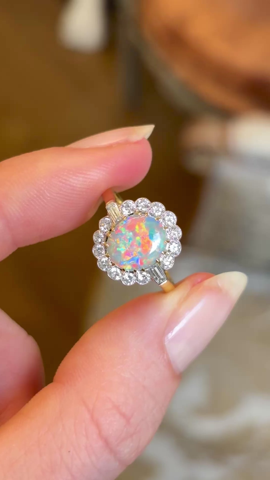 Vintage, 1950s black opal & diamond cluster ring – Antique Ring