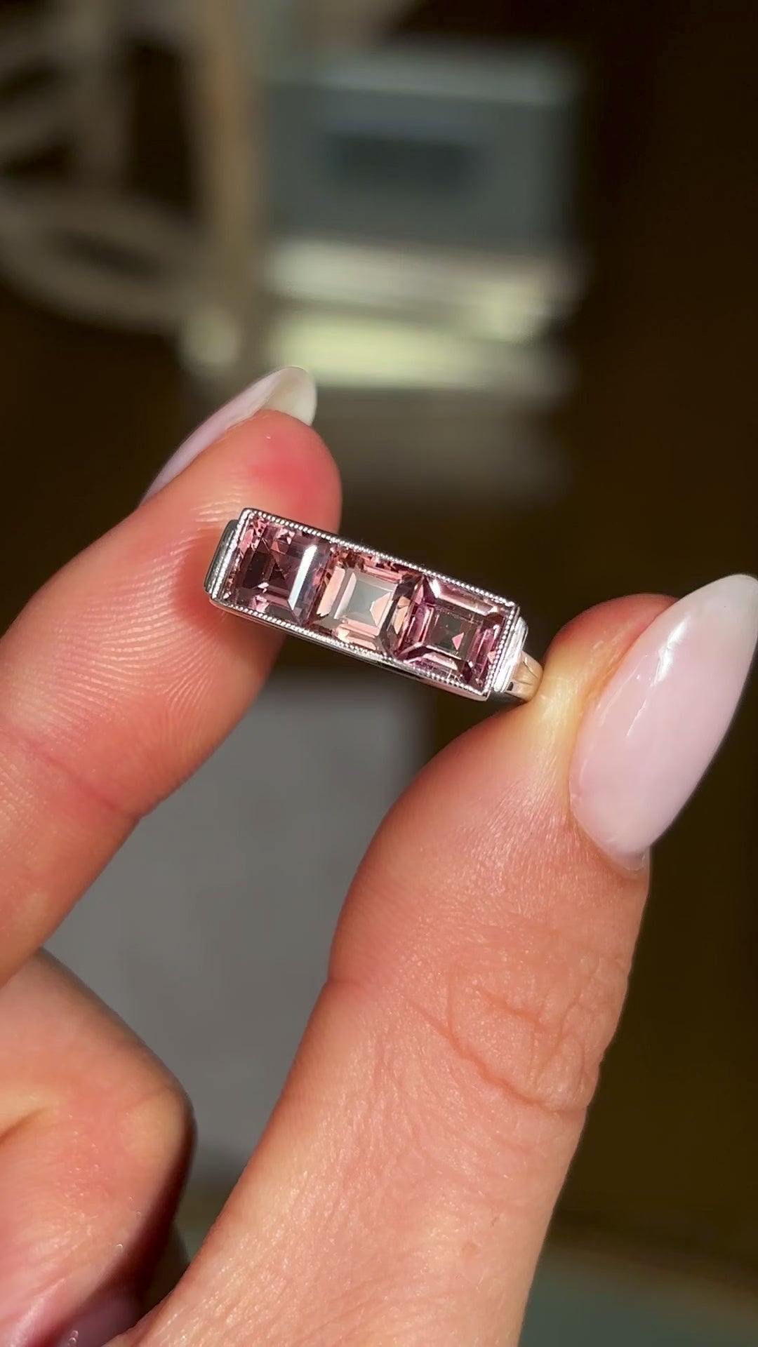 Vintage, Art Deco three-stone tourmaline ring
