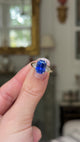 Vintage 6.44ct sapphire & diamond three-stone engagement ring