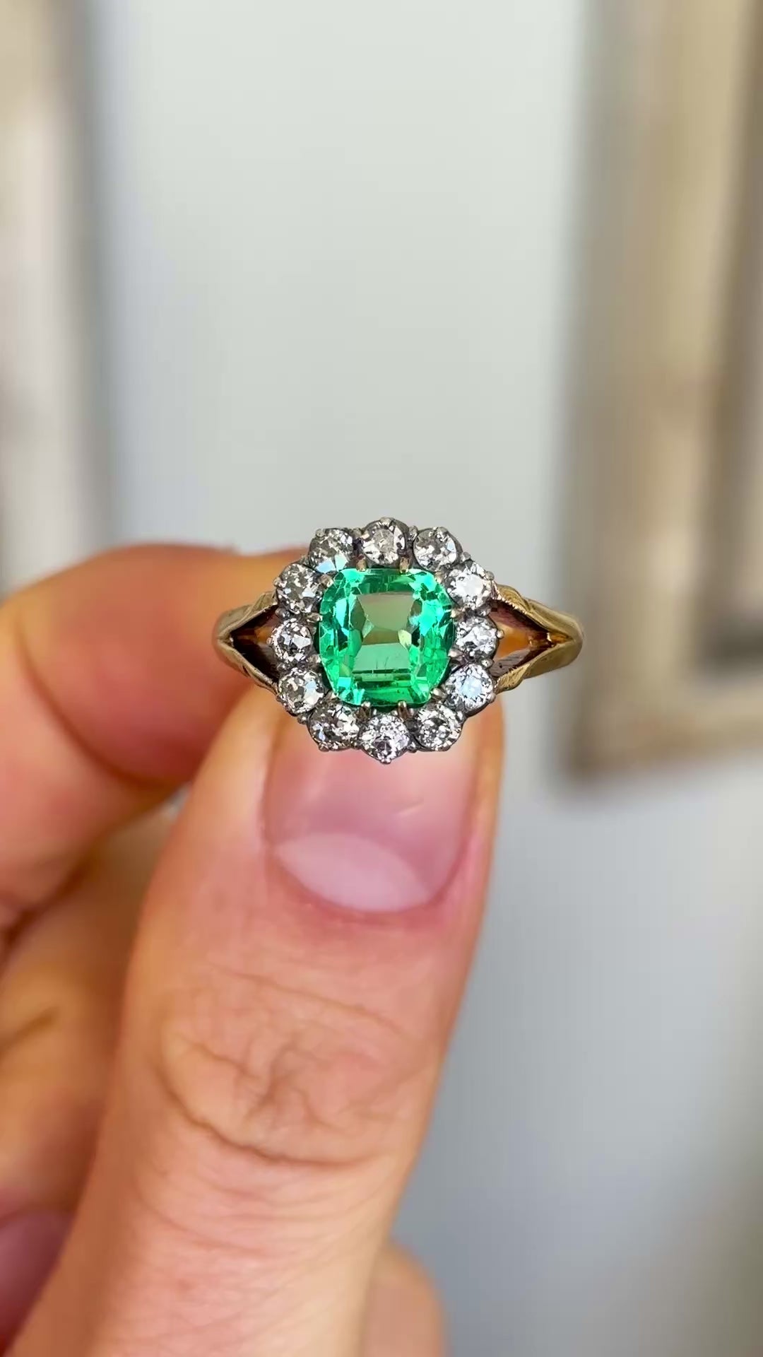 2570-Antique, Victorian emerald & diamond cluster ring-1