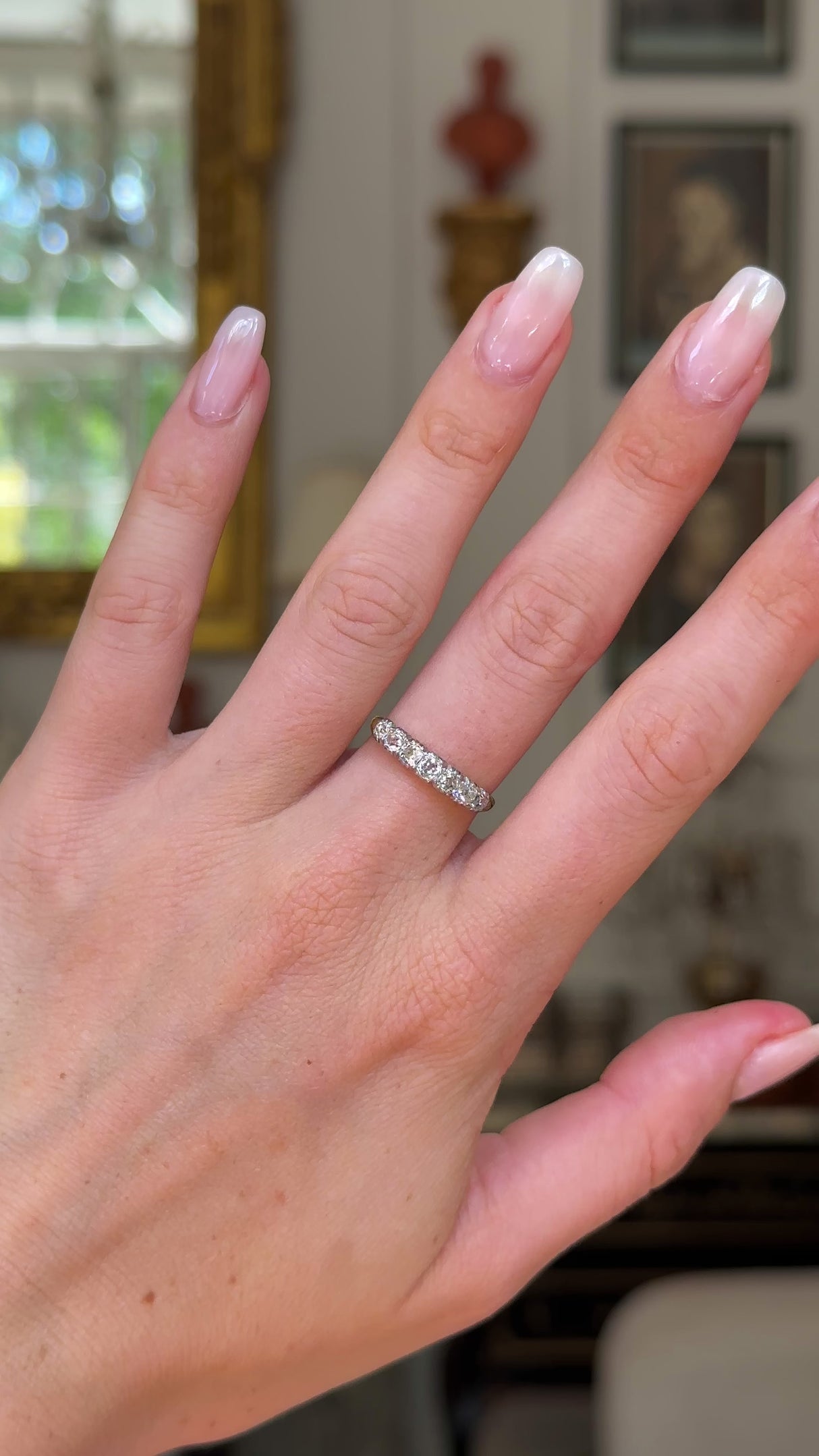 Early Victorian diamond half hoop ring, silver
