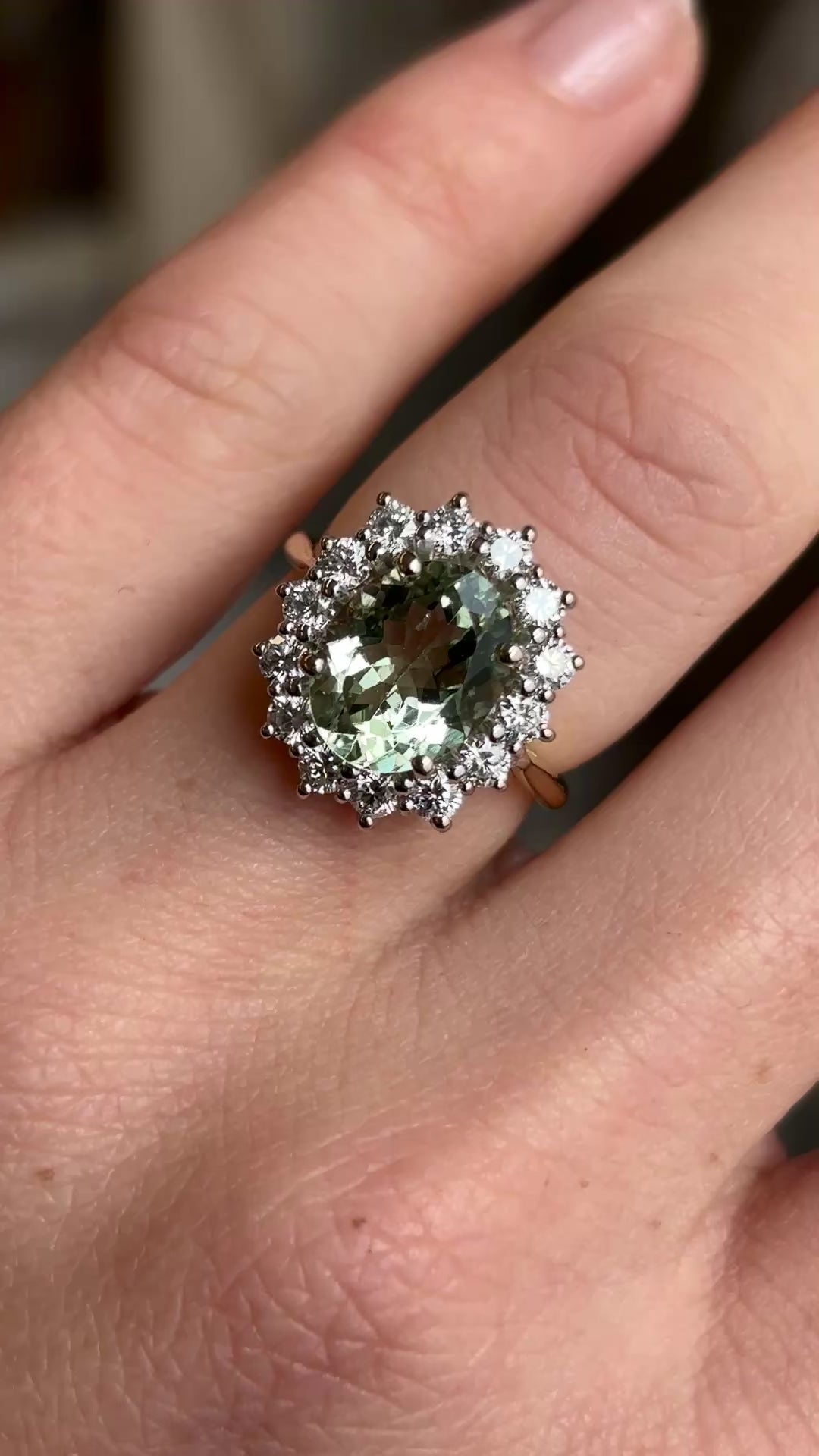 Vintage, 1970s green beryl & diamond cluster ring