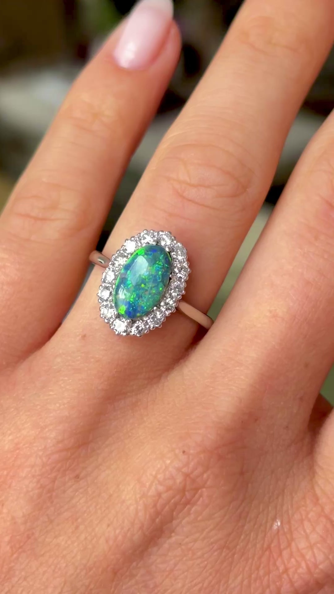 Vintage, 1940s black opal & diamond cluster ring