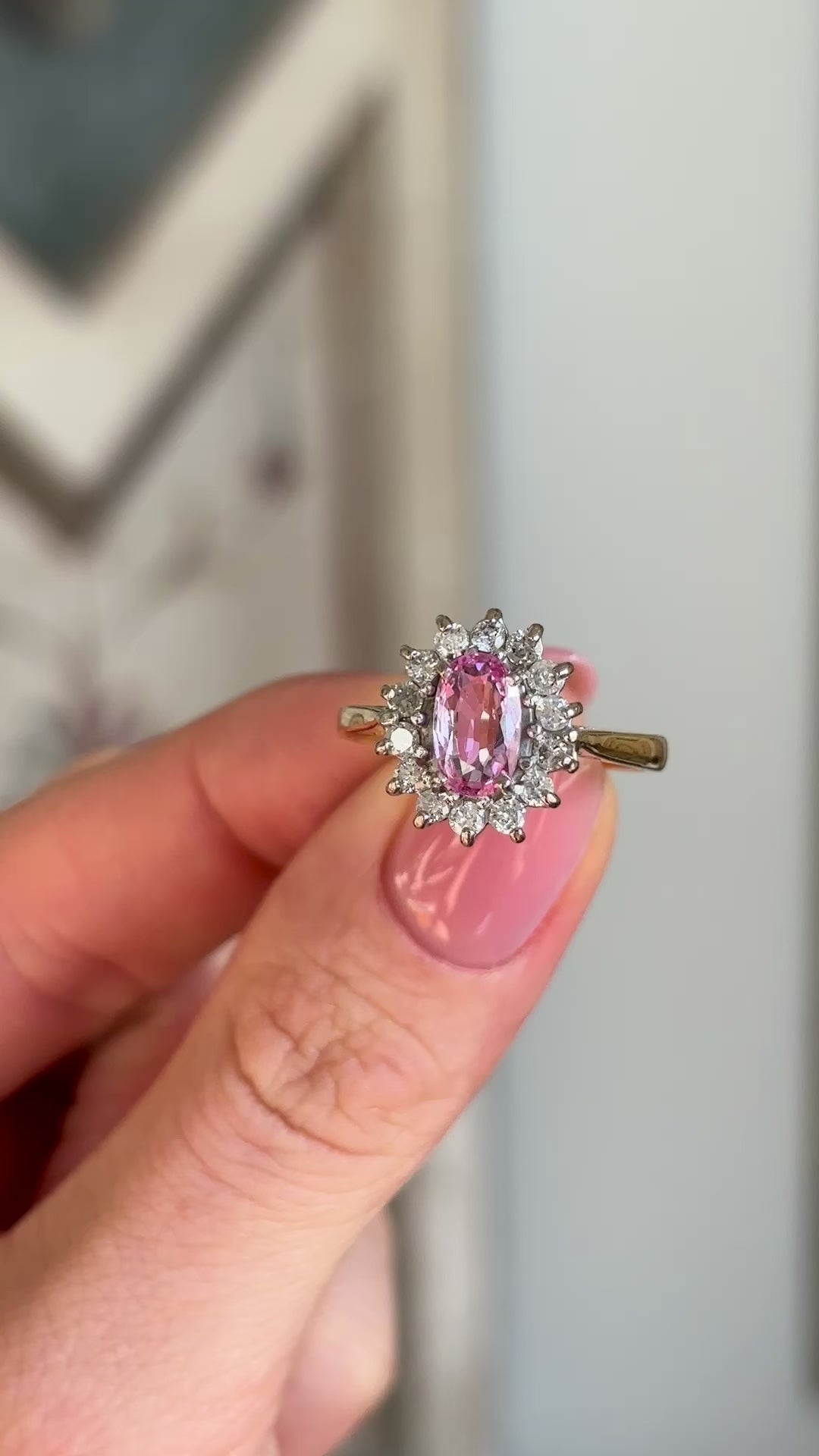 Vintage, 1970s pink sapphire & diamond cluster ring – Antique Ring
