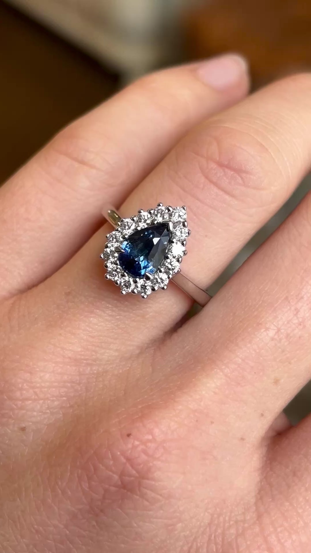 Pear-cut sapphire & diamond cluster ring