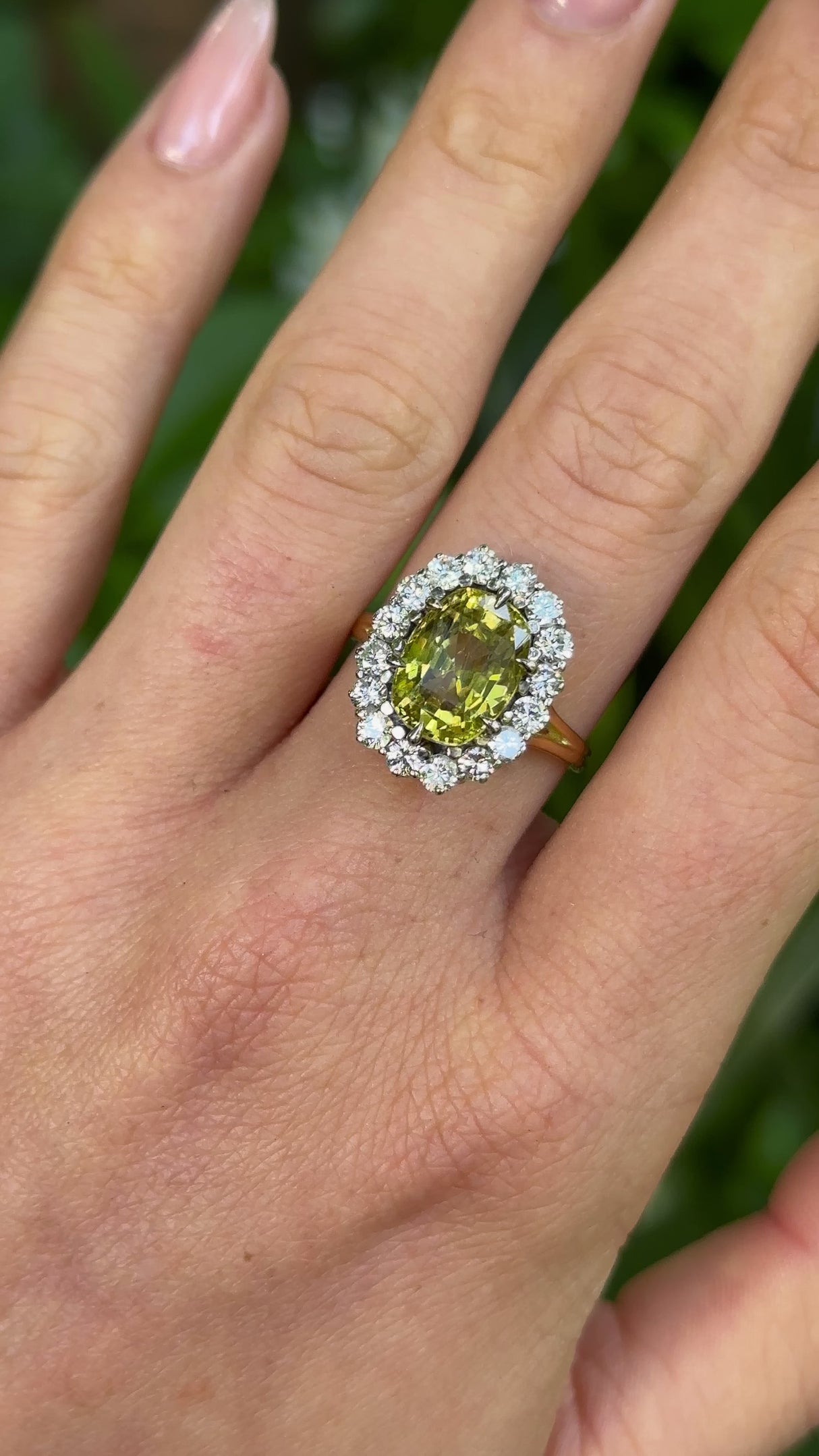 Vintage, 1980s Chrysoberyl and Diamond Cluster Cocktail Ring, 18ct Yellow Gold