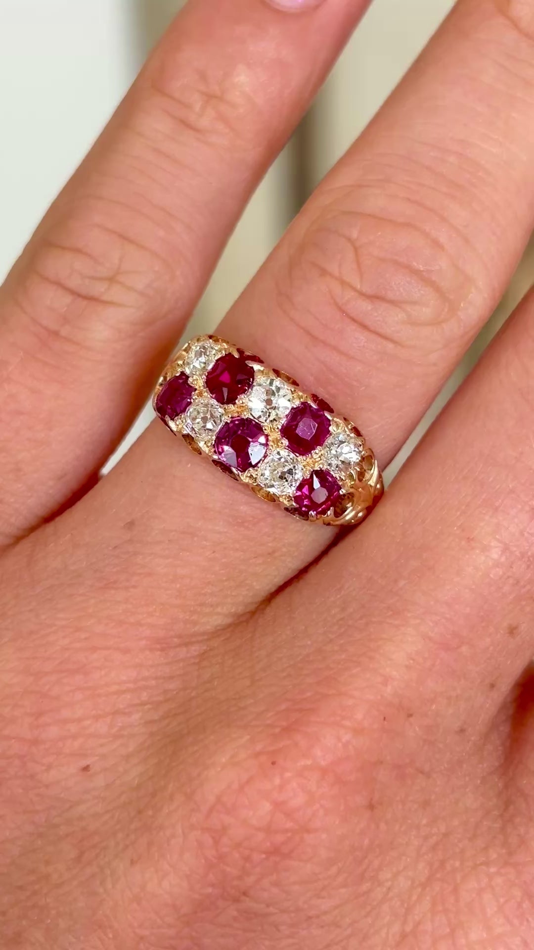 Antique, Victorian ruby & diamond checkerboard ring