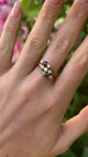 Antique Victorian, sapphire, ruby and pearl ring, 18ct Yellow Gold worn on hand.