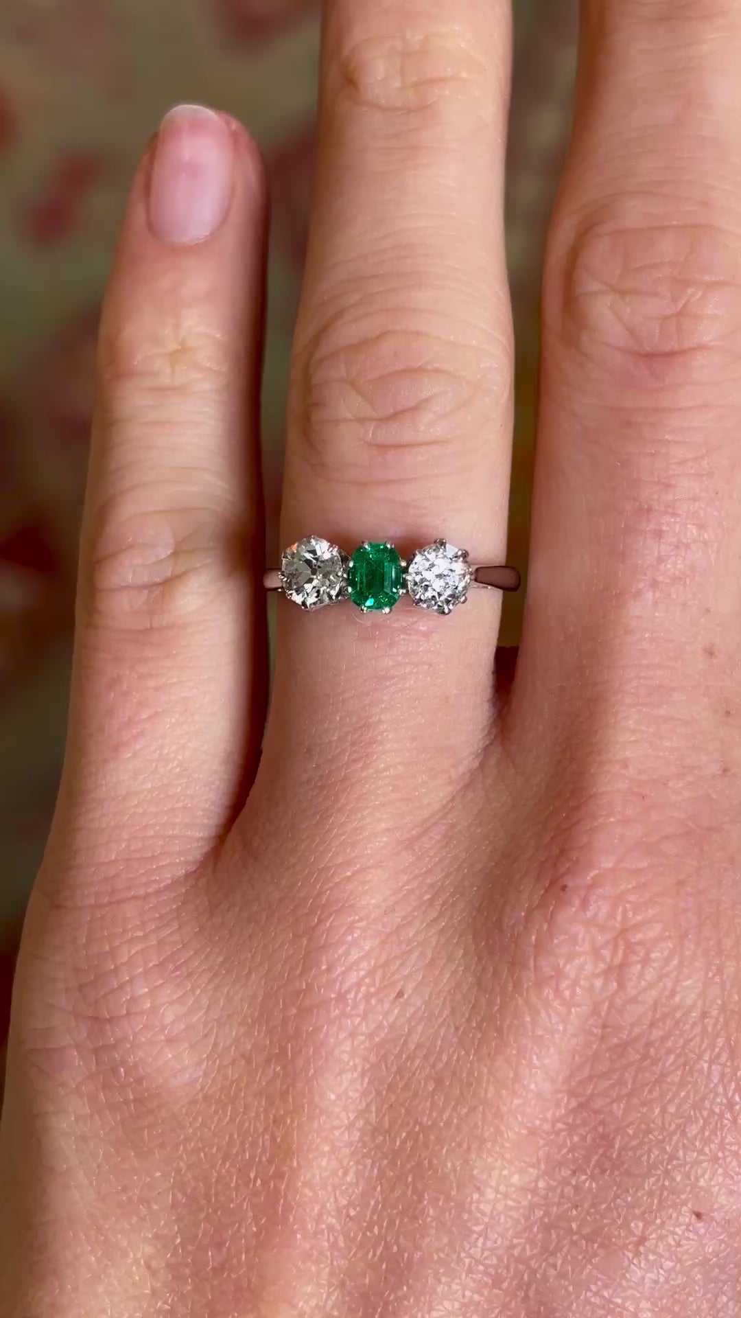 Vintage, Art Deco emerald & diamond three-stone ring