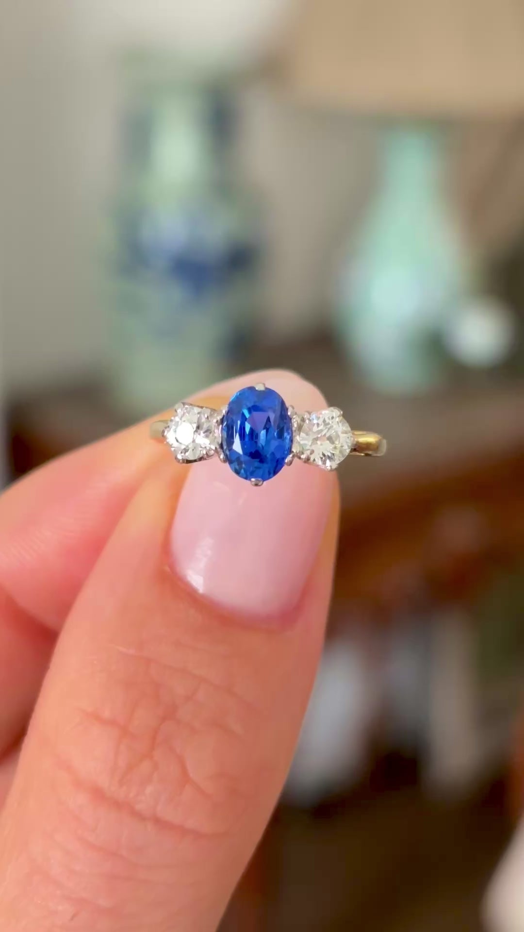 Vintage, 1970s sapphire & diamond three-stone ring
