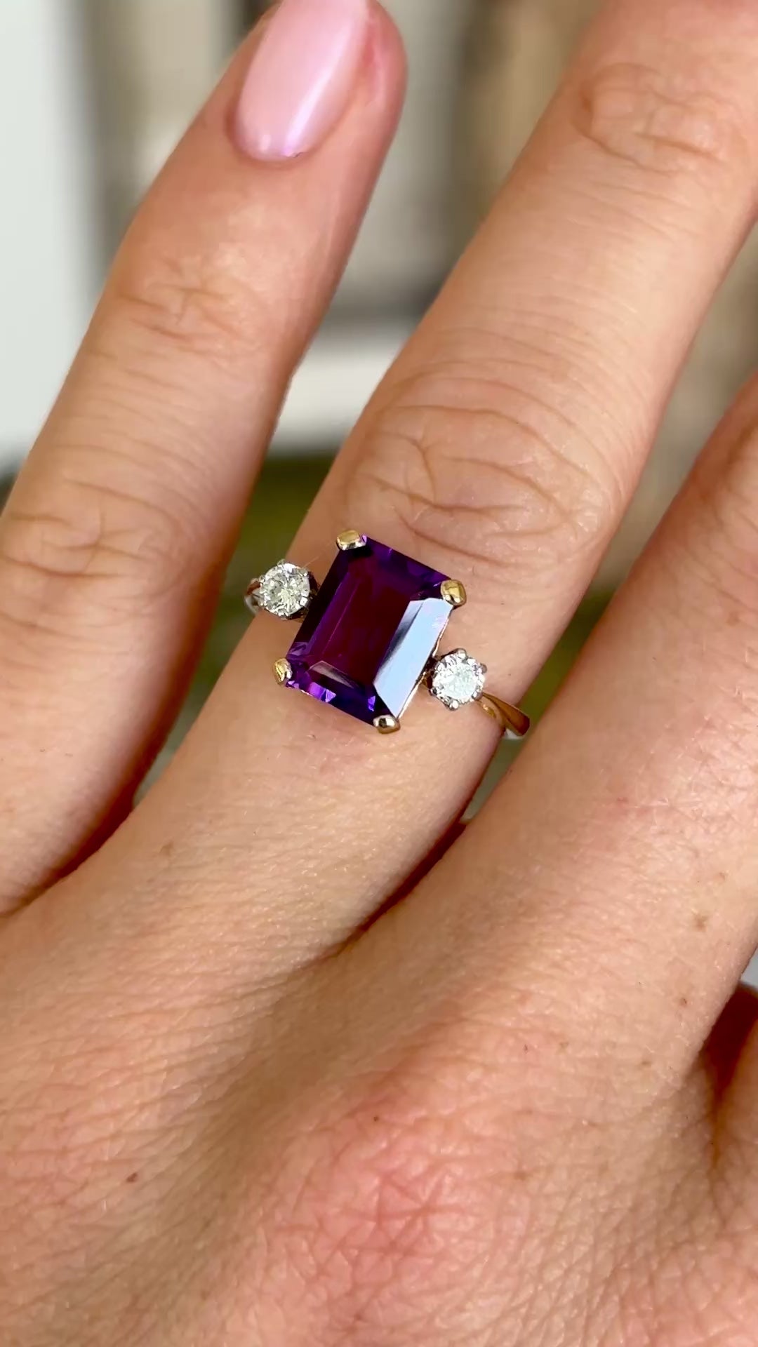 Vintage, 1950s amethyst & diamond three-stone ring