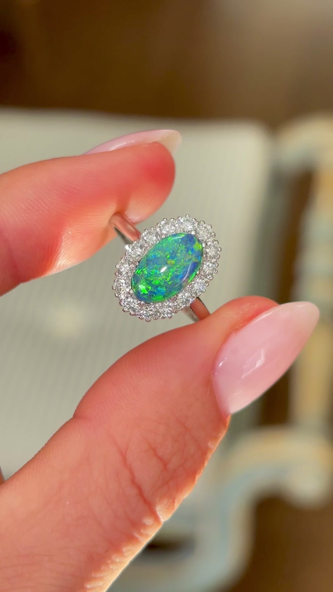Vintage, 1940s black opal & diamond cluster ring