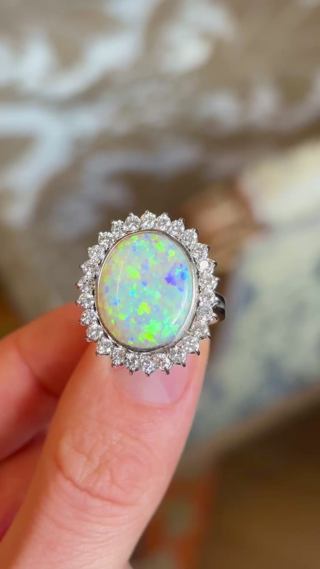 Vintage, 1960s opal & diamond cluster cocktail ring
