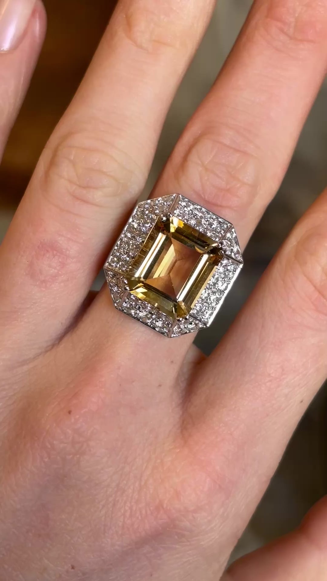 Vintage, 1980s French citrine & diamond cluster cocktail ring