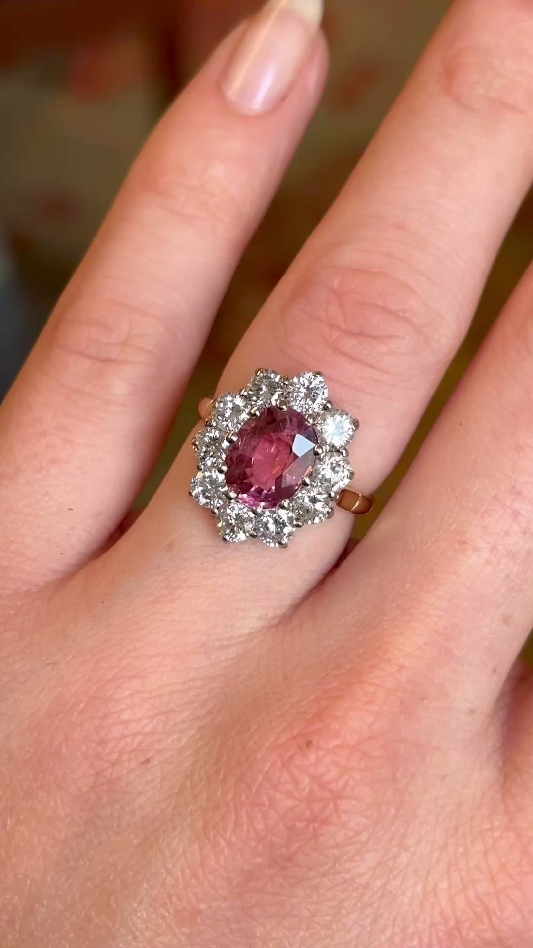 Vintage, 1960s pink tourmaline & diamond cluster ring