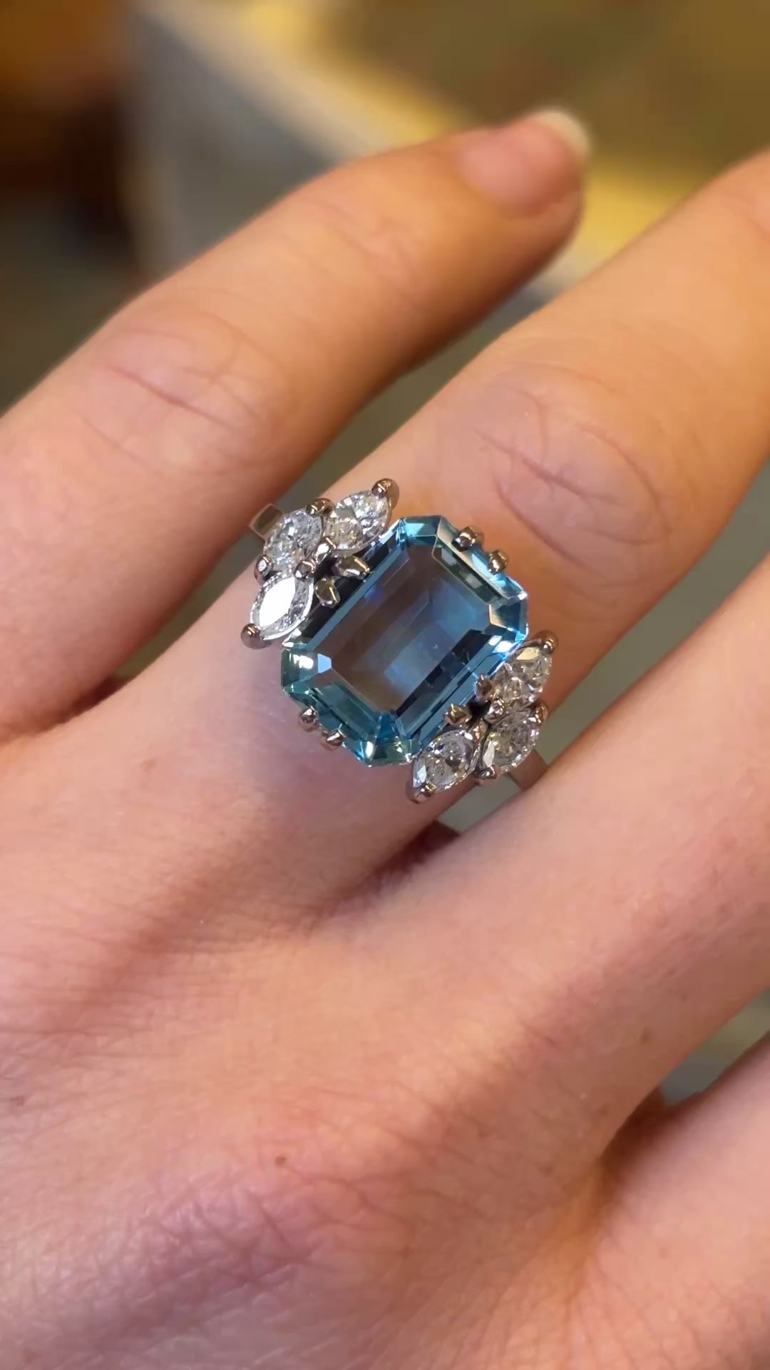 Vintage, 1970s aquamarine & diamond cocktail ring