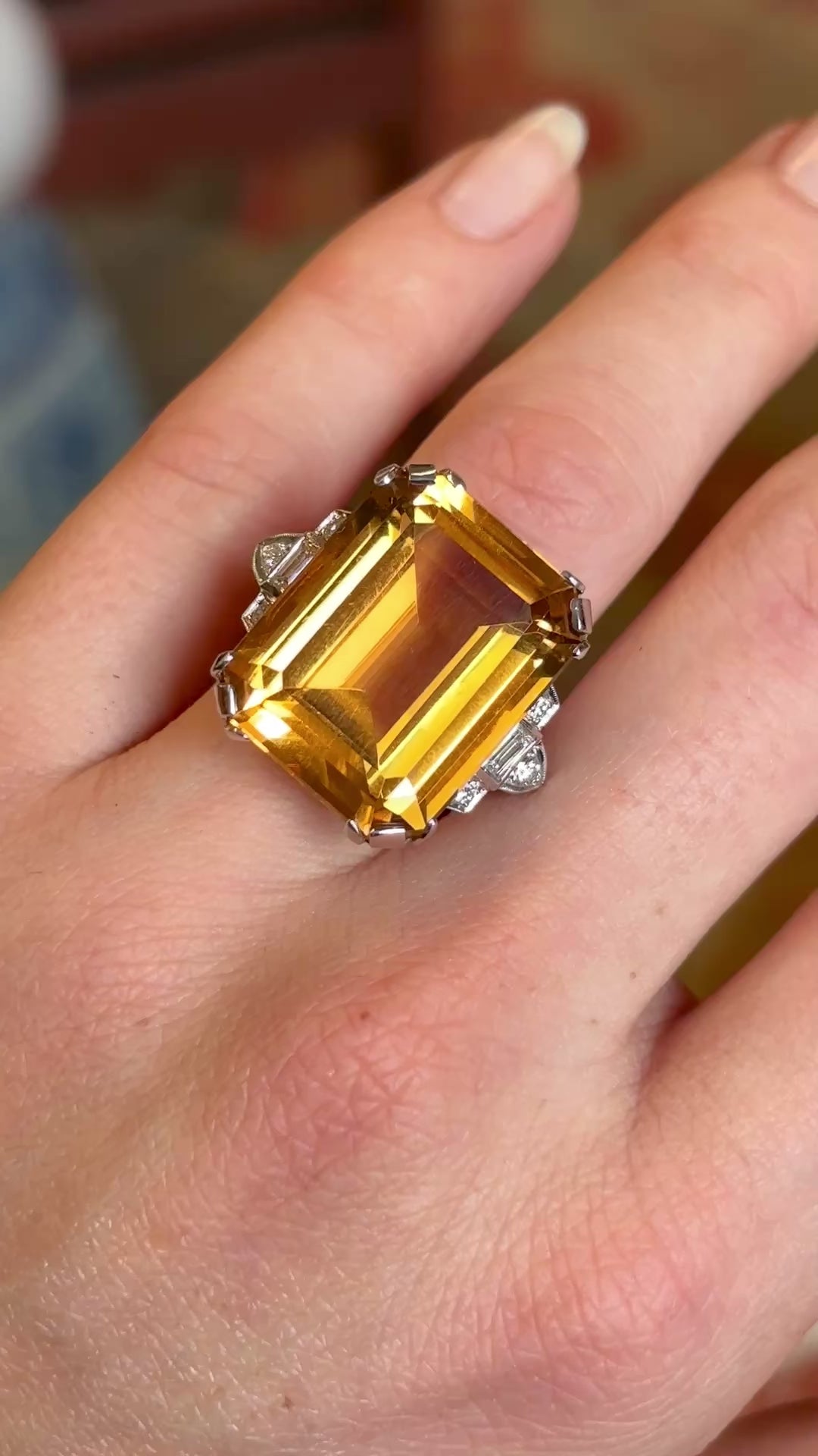 Vintage, 1920's citrine & diamond cocktail ring