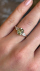 Emerald-cut yellow sapphire and diamond three-stone ring