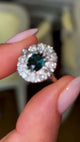 Vintage, 1970s teal sapphire & diamond cluster ring