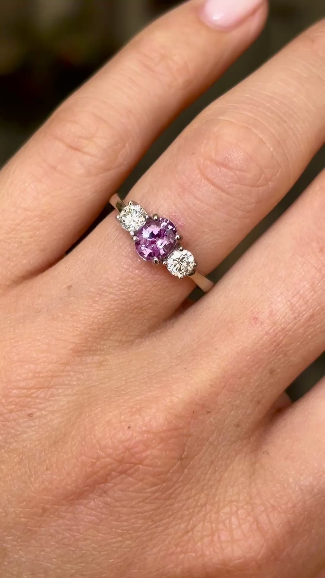 Vintage, 1980s lilac sapphire & diamond three-stone ring