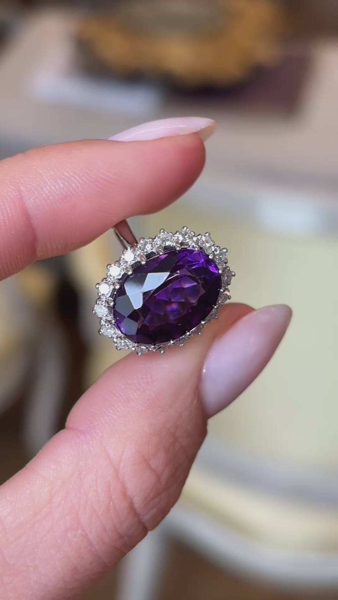 Vintage, 1940s amethyst and diamond cluster ring