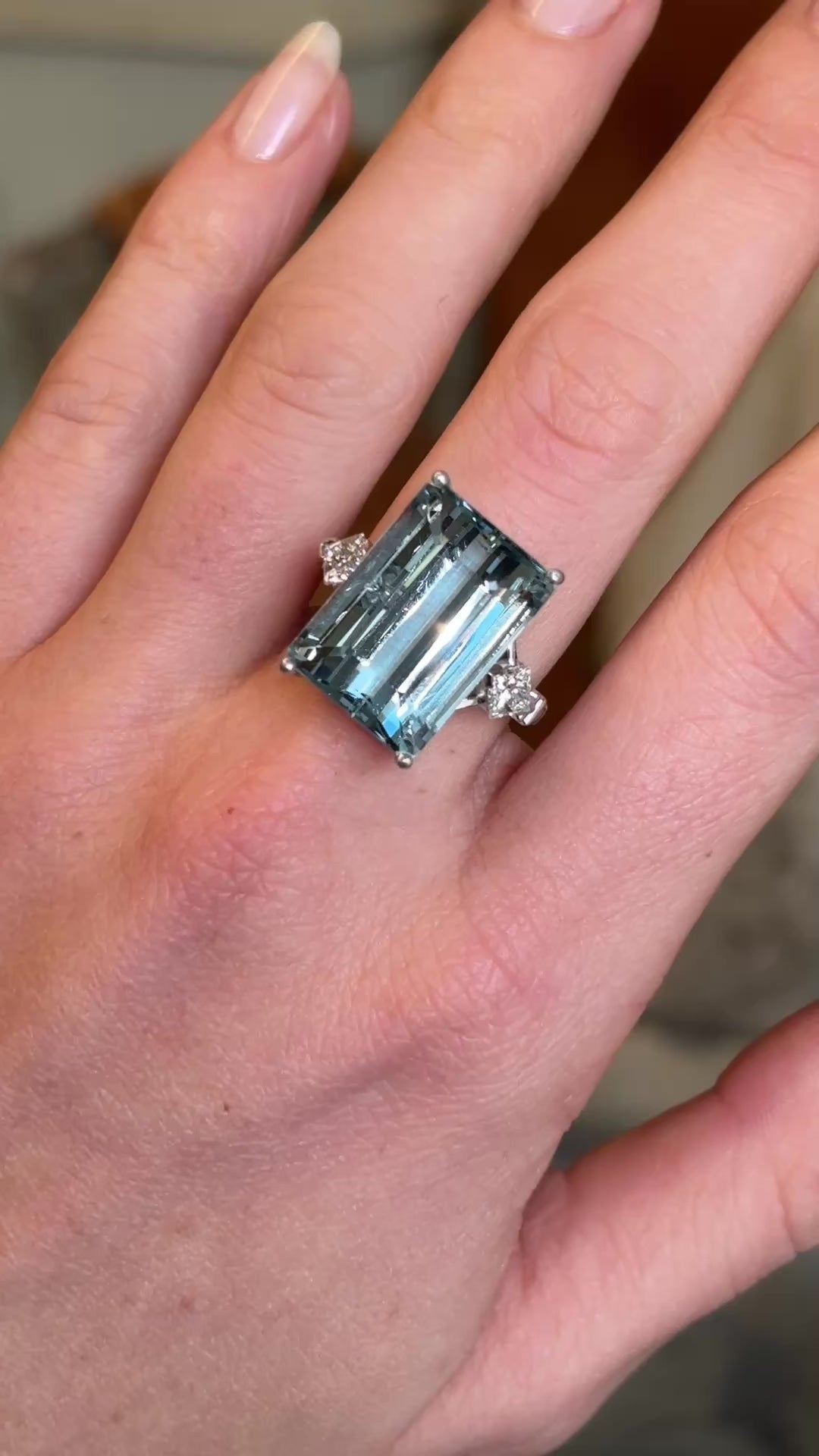 Vintage, 1980s 16.26ct aquamarine & diamond cocktail ring