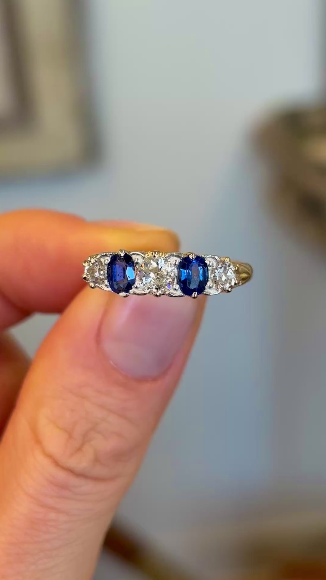 Antique, Victorian sapphire and diamond half hoop ring