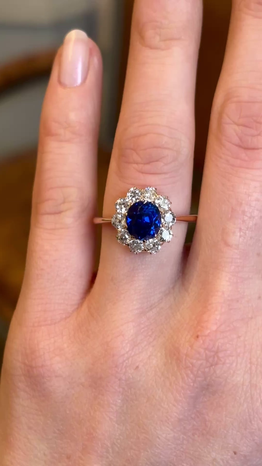 Antique, 1920s royal-blue synthetic sapphire & diamond cluster ring