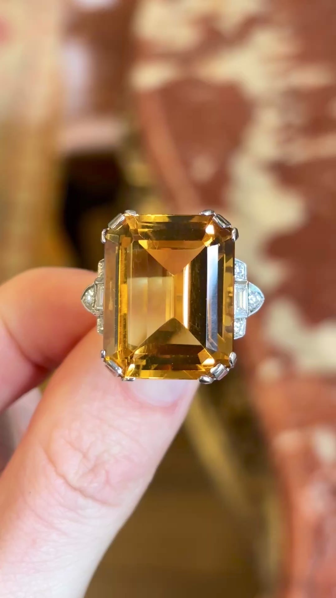Vintage, 1920's citrine & diamond cocktail ring