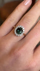 Teal sapphire & diamond cluster ring