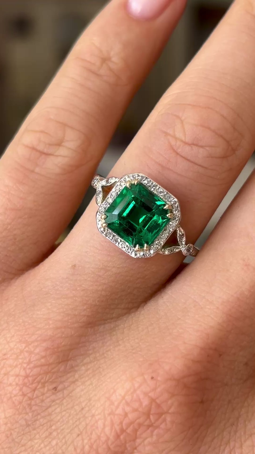 Antique emerald & diamond cluster ring