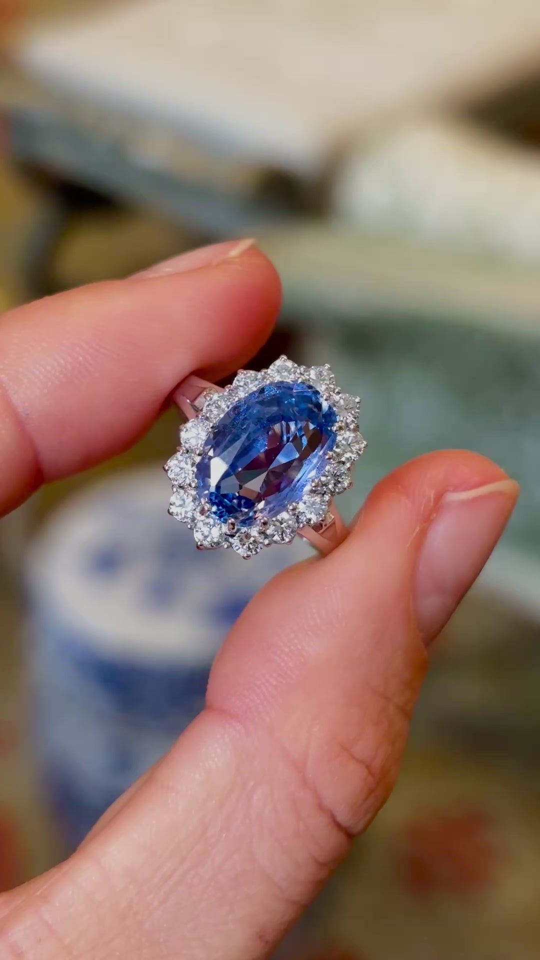 Vintage, 1960s ceylon sapphire & diamond cluster ring