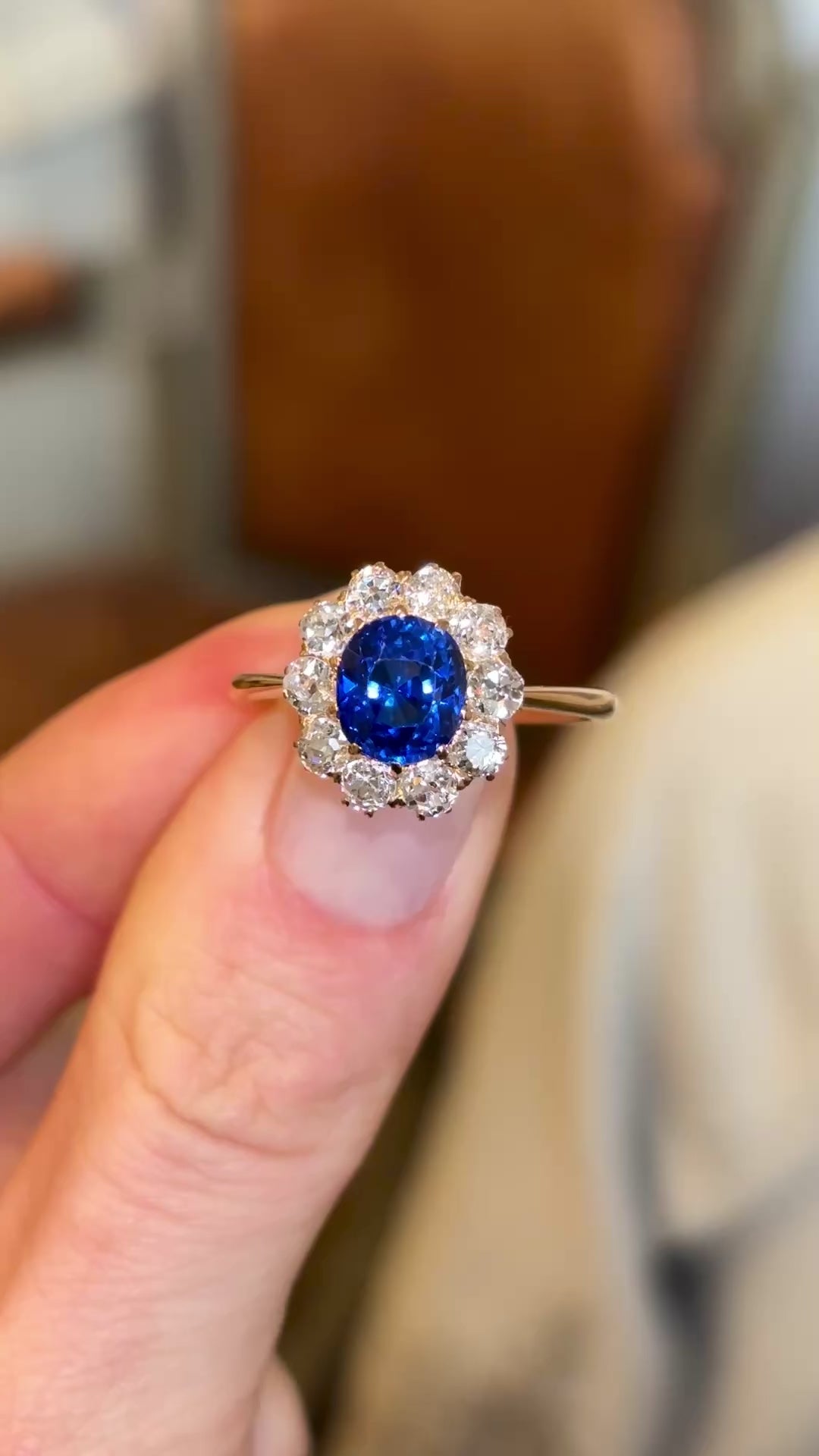 Antique, 1920s royal-blue synthetic sapphire & diamond cluster ring