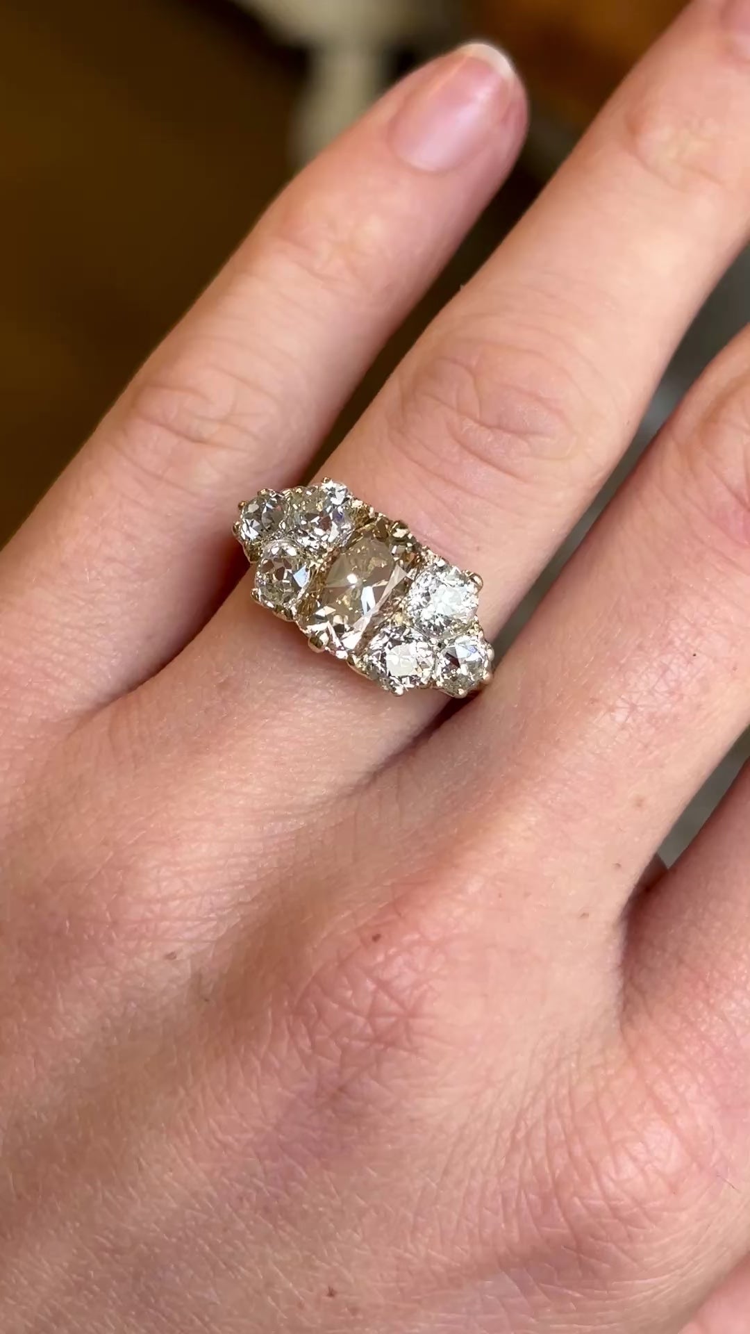 Antique, Victorian brown & white diamond cluster ring
