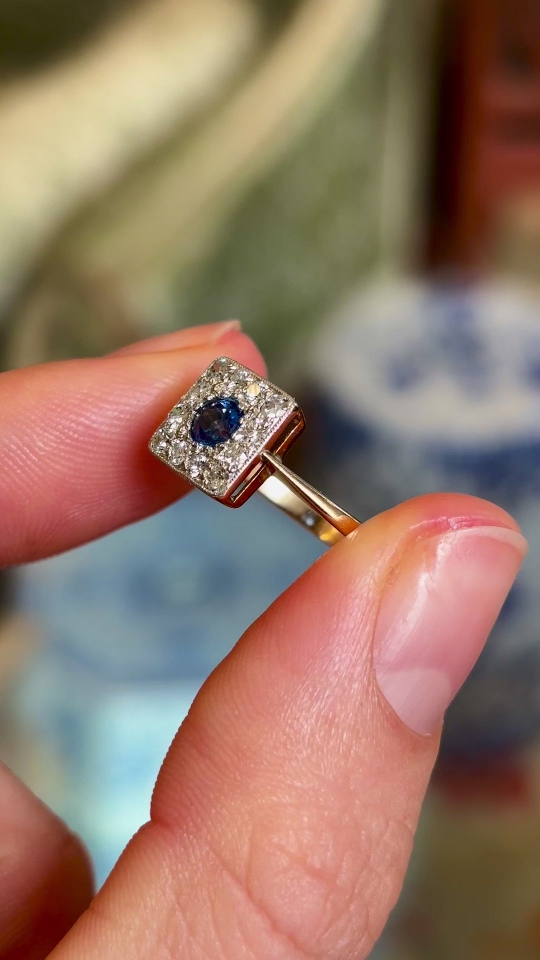 Vintage, Art Deco sapphire & diamond cluster engagement ring
