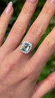 Vintage, 1960s Teal Sapphire and Diamond Square Cluster Ring, 18ct White Gold worn on hand.