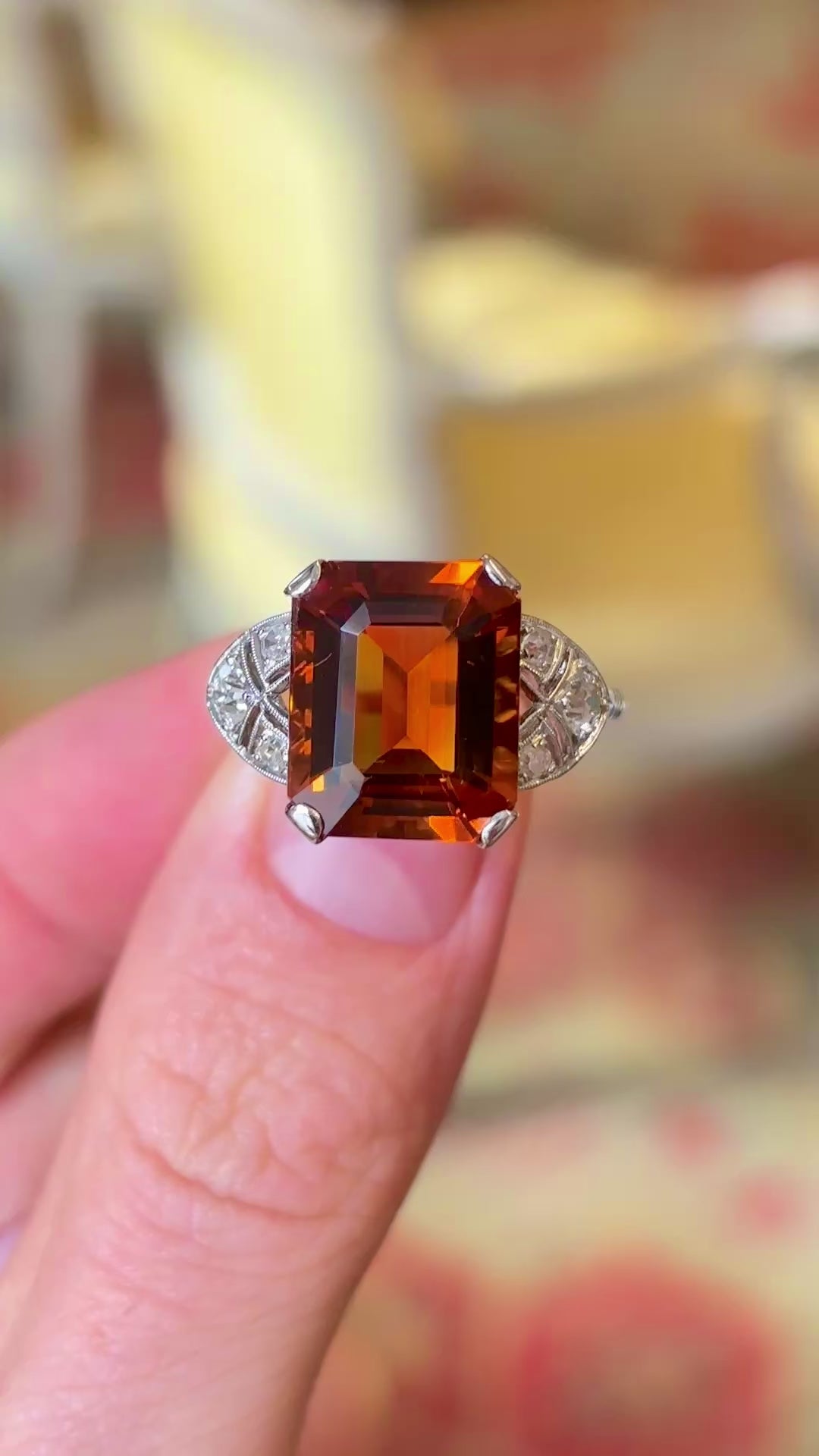 Vintage, Art Deco citrine & diamond cocktail ring