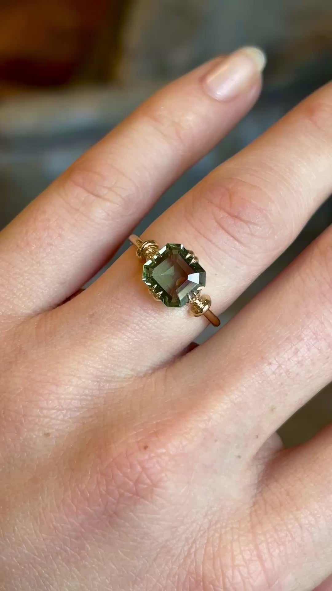 Vintage, 1980's green sapphire solitaire engagement ring