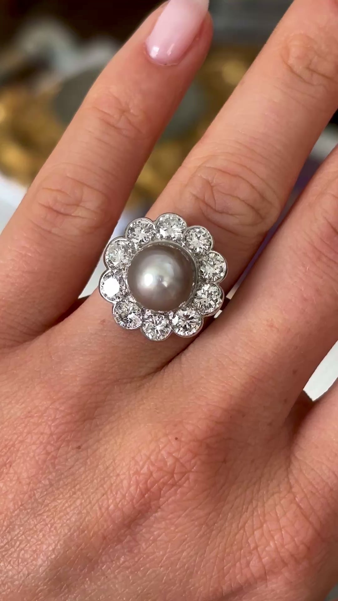 Vintage, Art Deco natural pearl & diamond cluster ring