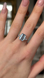 Vintage, Aquamarine and Diamond Ring, 18ct White Gold worn on hand and moved around to give perspective