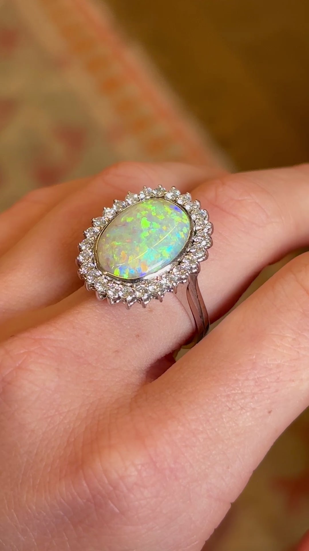 Vintage, 1960s opal & diamond cluster cocktail ring