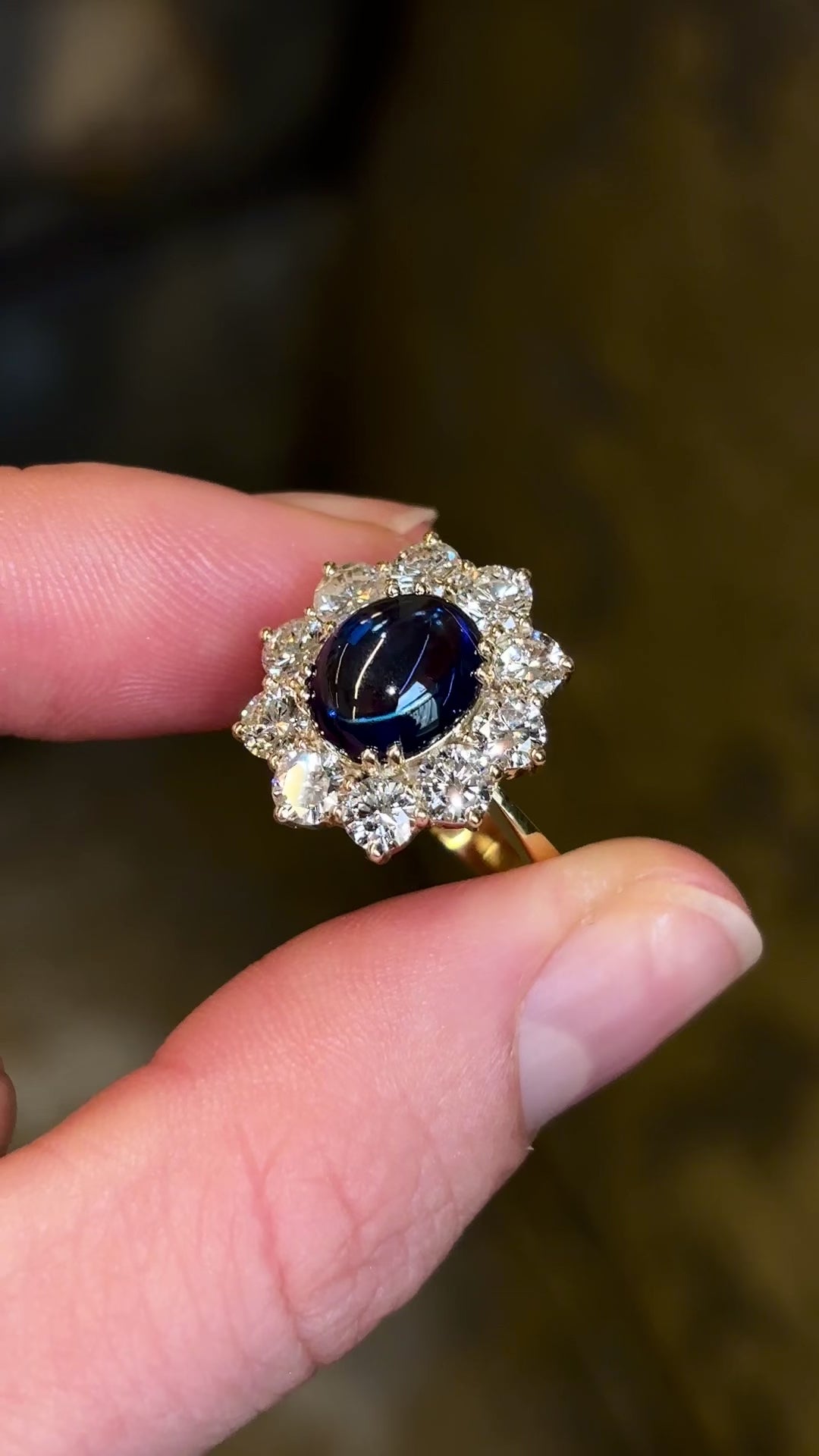 Vintage, 1980s cabochon sapphire & diamond cluster ring