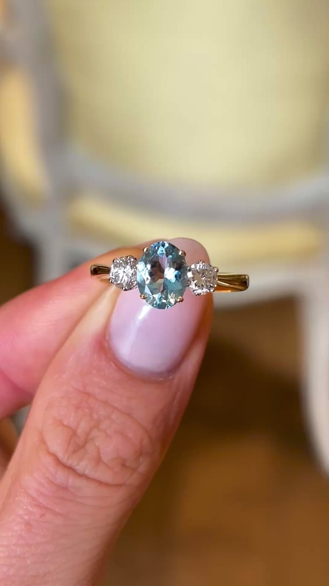 Vintage, 1980s aquamarine & diamond three-stone ring