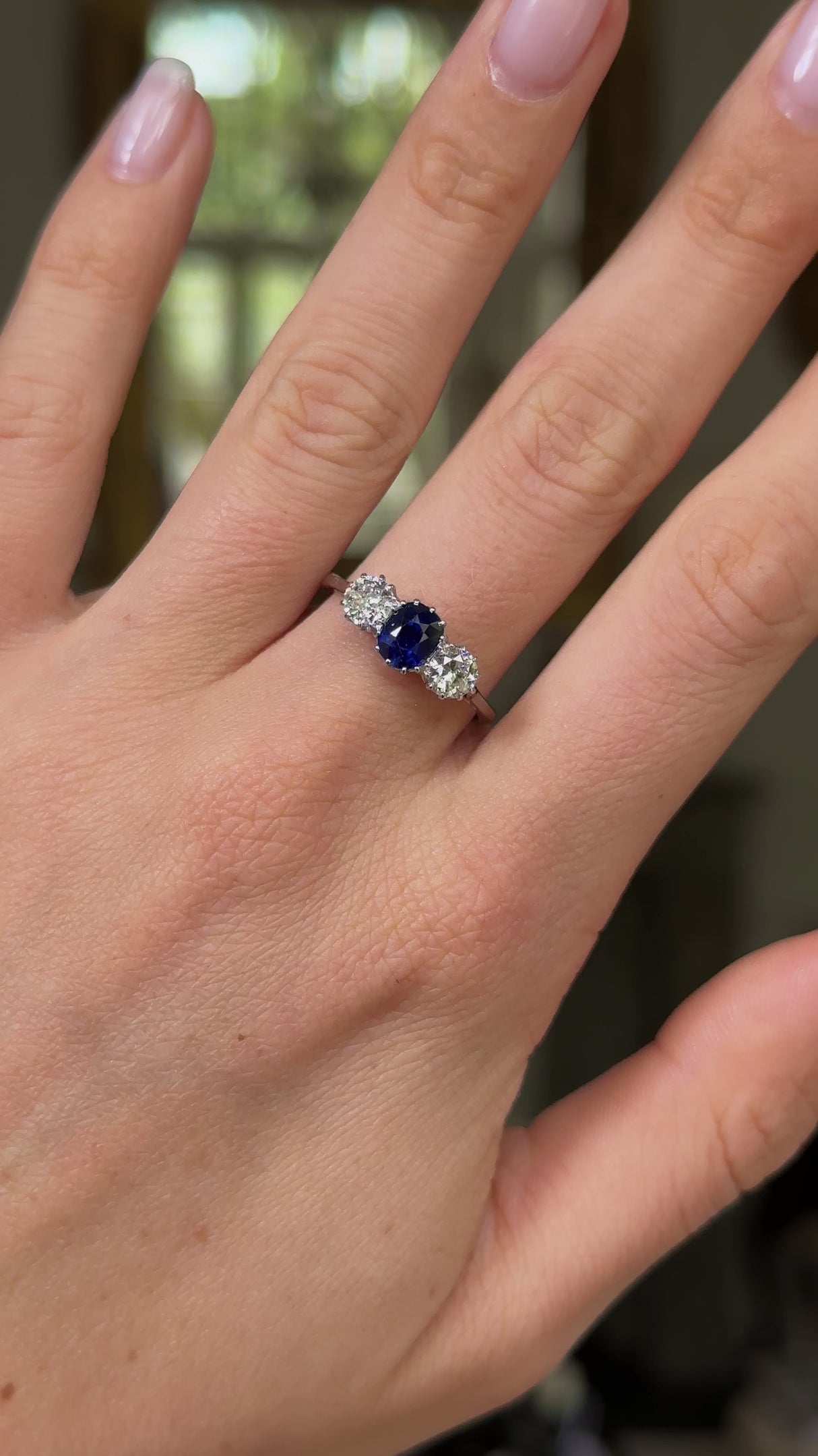 Vintage, Art Deco sapphire & diamond three-stone engagement ring, platinum