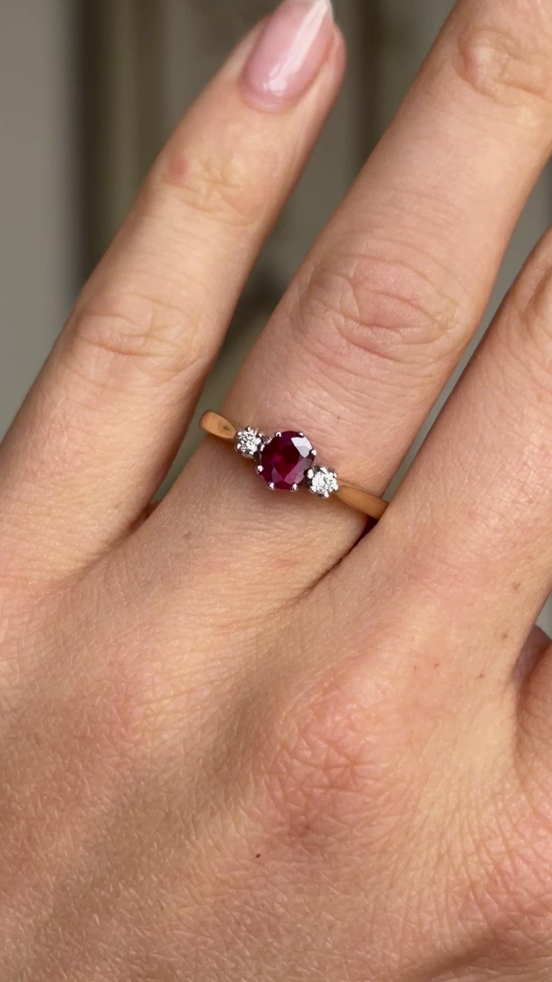 Vintage, 1980s ruby & diamond three-stone ring