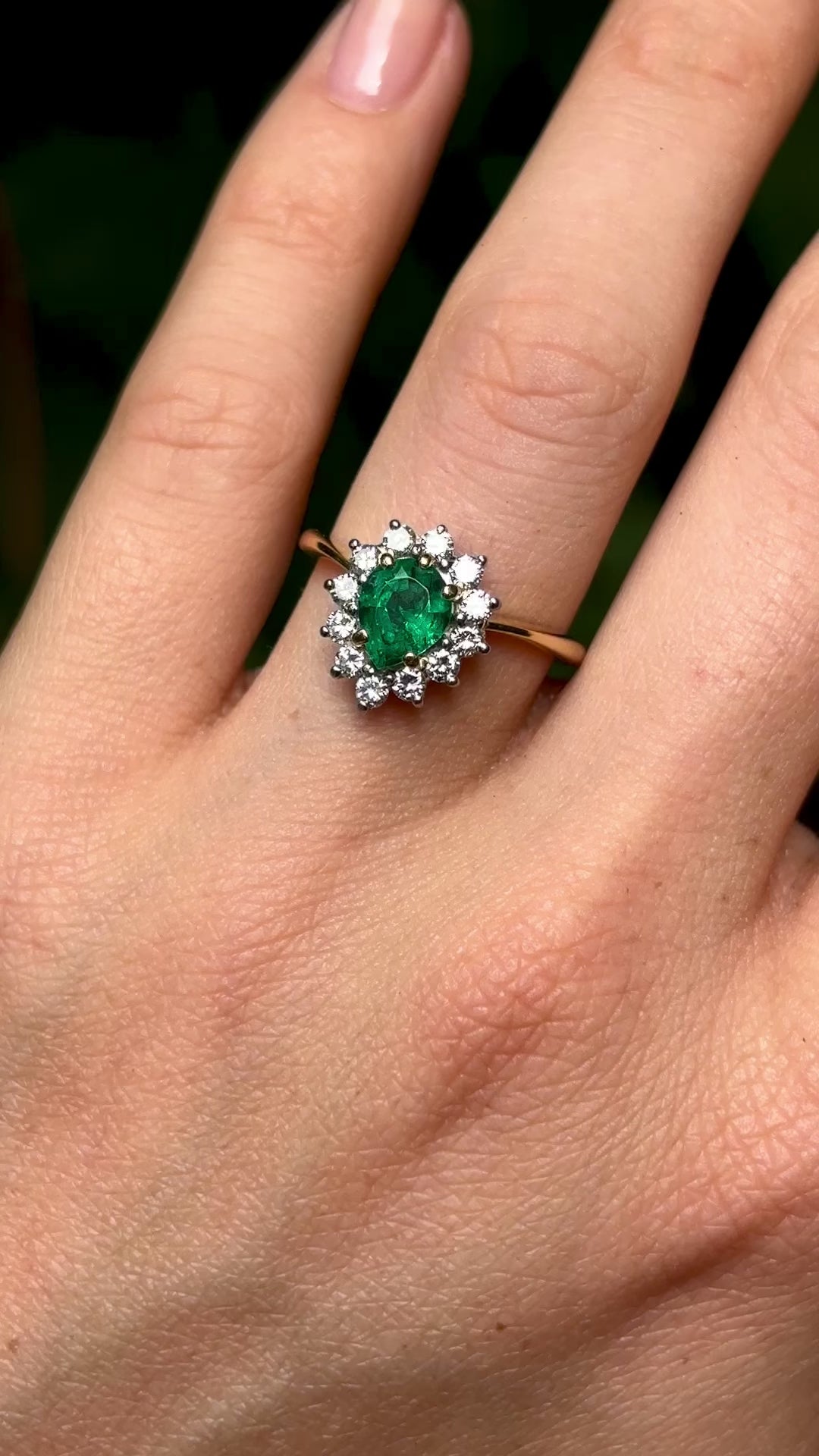 Vintage, 1980s emerald & diamond cluster ring, 18ct yellow gold
